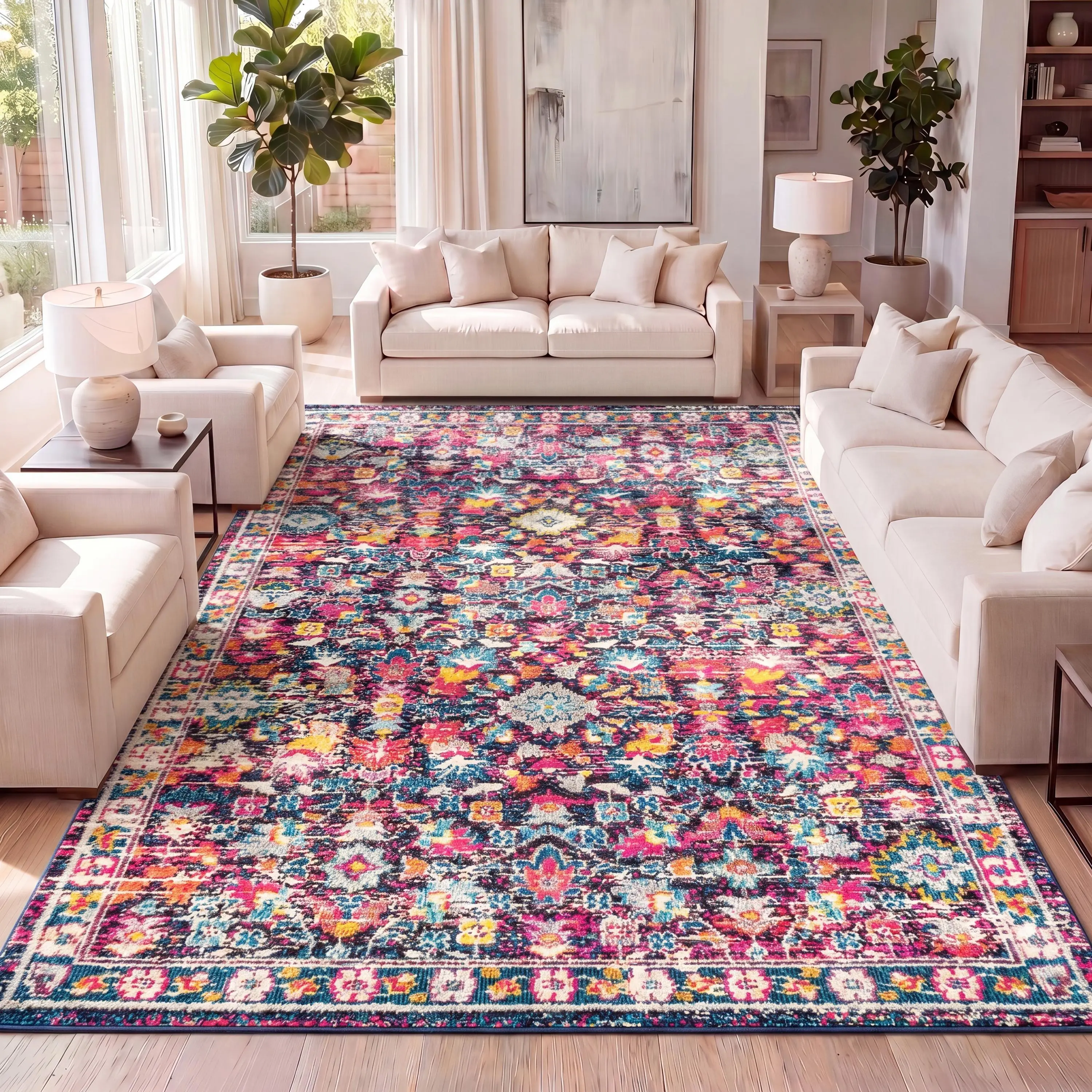 JONATHAN Y Modern Persian Boho Floral Indoor Area Rug; for Living Room, Kitchen, Bedroom, Dining Room, Office