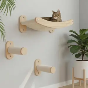 Cat Wall Shelf Bed Hammock with Sisal Stairs Set, Easy Install, 16 inch Stud Design, Holds up to 33 lbs, Indoor Shelf Lounge with Safety Bar Designed in USA