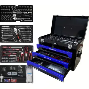 439Pcs Mechanics Tool Set, Industrial hand tool set，Household Tool kit with 3-Drawer Heavy Duty Metal Box, Portable Tool Box for Home/Auto Repair