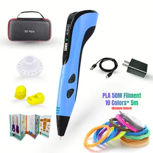 3D Printing Pen Kit Screen Free Gift For Kids with 10PLA Filaments 50M – DIY Arts & Crafts Drawing Tool for Kids & Adults, LED Display, Stencil Book, Carry Bag, Finger Protector, Pen Holder & Power Adopter