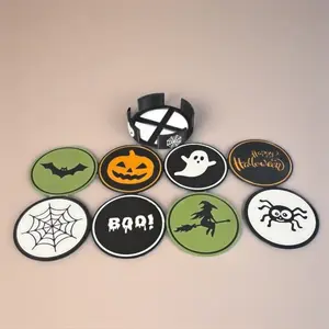 Halloween Coaster Set with Festive Holder - 8 Pack of Spooky Designs for Your Halloween Decorations - Cork Backed, Lightweight & Reusable - Perfect for Parties & Seasonal Décor