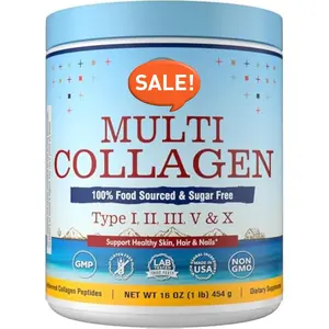 Multi Collagen Peptides Powder, Type I II III V X Hydrolyzed Collagen for Women+Men, Collagen Supplements, Fast Dissolve, Unflavored Colageno, No Sugar, Keto, 16oz