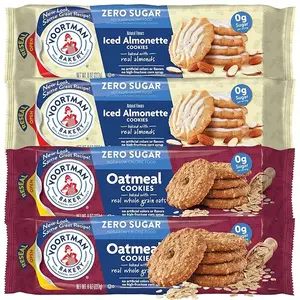 #1 ZERO SUGAR COOKIES - Iced Almonette, Oatmeal (Pack of 4 x 8 Oz Ea) Made With Real Ingredients... Delicious! Crunchy Cookies