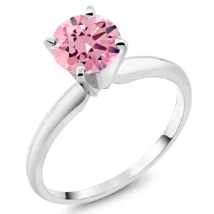 Gem Stone King 14K White Gold Pink Zirconia Solitaire Engagement 4-Prong Ring For Women | 1.50 Cttw | Round 6MM | Gemstone Birthstone