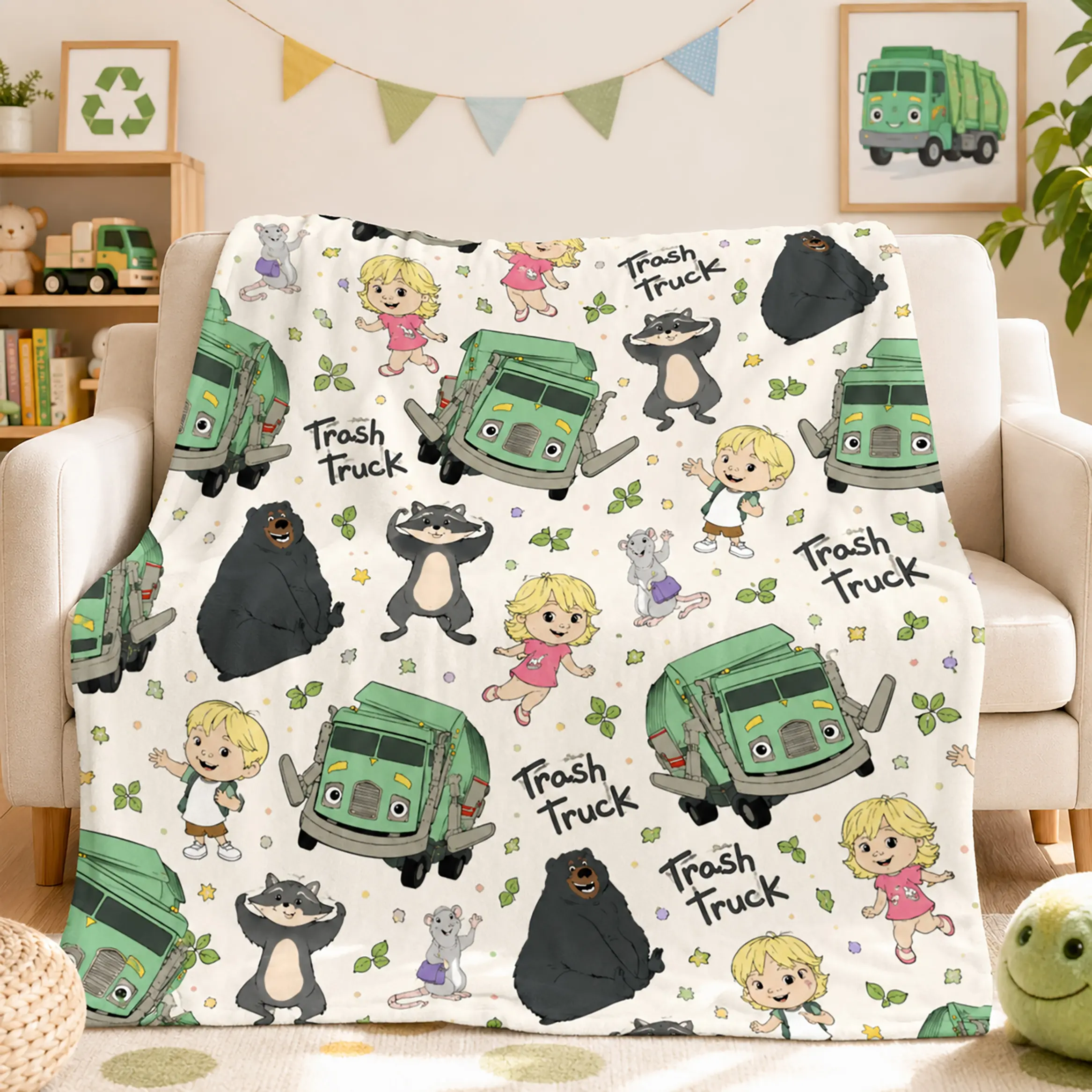 Trash Truck Flannel Blanket Plush Fleece Throw Soft Warm Cozy Lightweight Bed Couch Sofa Travel Camping Home Bedroom Living Room Nap Reading Kids Boys Girls Toddlers Children Family Birthday Christmas Back To School Gift