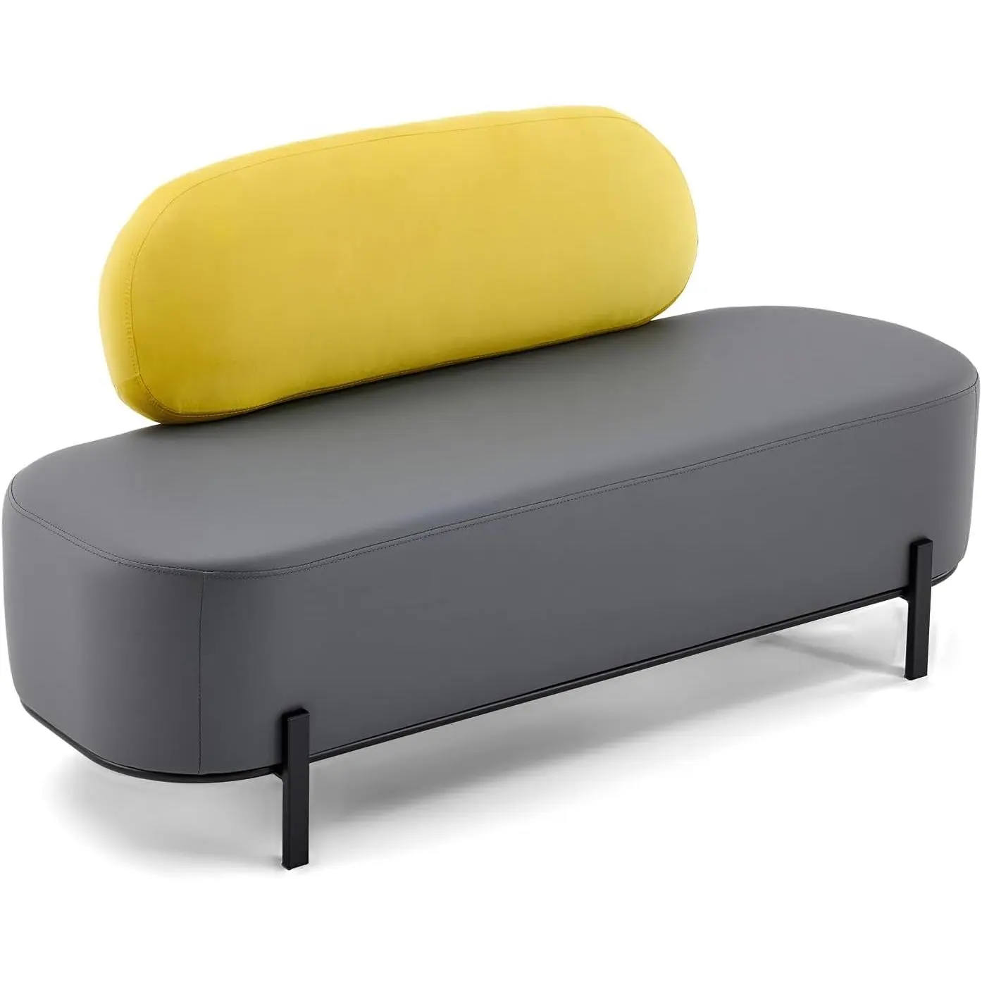 OmySalon Faux Leather Storage Bench - 55.1" Length 20.8’’ Depth 2-Tone PVC Leather Lobby Bench with Back, Velvet-Accent, Easy-Maintenance Commercial Salon Office Guest Seating