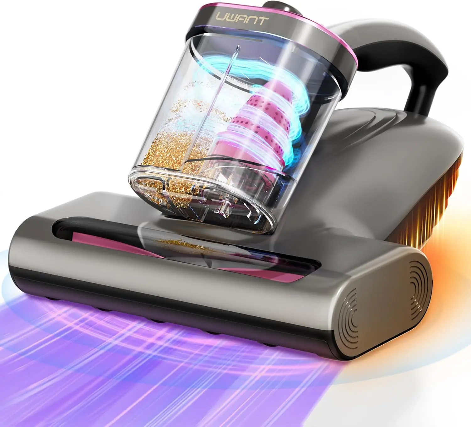 Uwant Anti-allergen Bed Vacuum Cleaner with UV Sterilization & Heating 450W 16Kpa 36000RPM Dual Dust Cup Smart Display Screen for Skin Health Pink