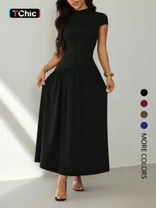 Women's short-sleeved pleated slim-fit casual dress, perfect for dates, parties, clubs, and commuting, Womenswear
