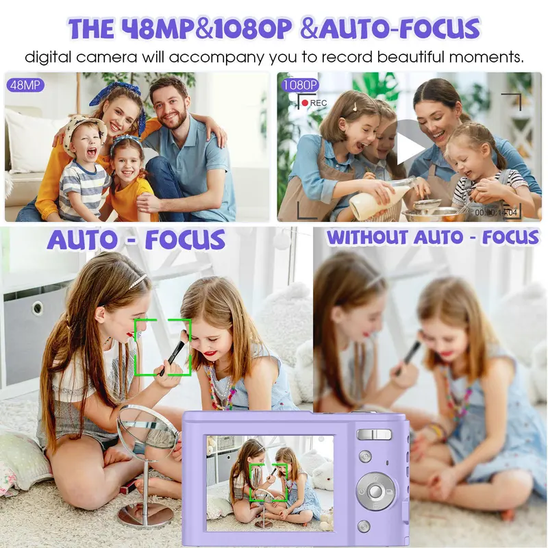 Auto Focus Digital Camera, 1 Count Full HD 1080P/48MP Mini with 32G Memory Card, Ff (F/3.2, f=7.36mm), 16x Zoom for Teenagers Beginners, Mini Camera, Electronic Portable Camera 6