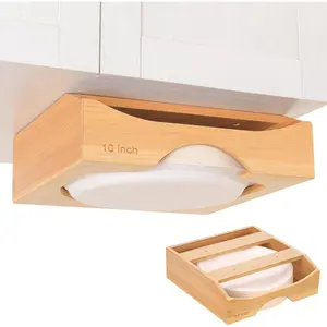 10-inch Bamboo Under Cabinet Paper Plate Dispenser, Vertical Kitchen Countertop Plate Holder Caddy Fits 10-inch Plates