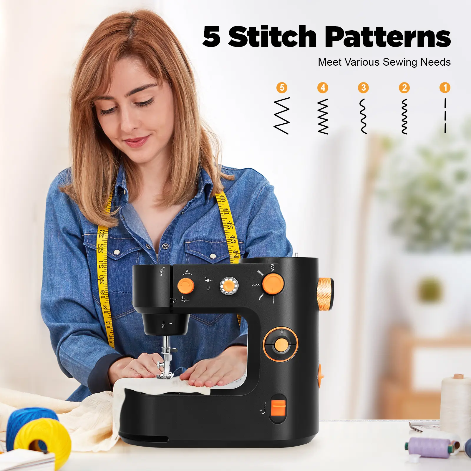 Black Mini Electric Sewing Machine - Single Unit, 110V US Plug, Dual Speed Pedal Control, LED Light, 5 Stitch Types, Portable Compact ABS Plastic, Multifunctional Home Sewing for Beginners, Pants & Shirts Repair, DIY Indoor Use