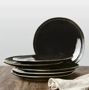 ONE of ONE Aegean Dinner Plates Set for 6, 10.5-Inch Scratch Resistant Stoneware Dinnerware Dish Set - Microwave and Dishwasher Safe, Reactive Glaze, BLACK