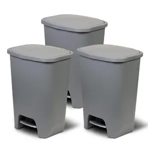 Glad Kitchen Trash Can with Lid and Garbage Bag Rings, 20 Gal, Grey, 3 Pack