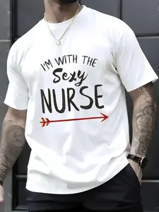 100% Cotton Unisex Im with the Sexy Nurse Halloween Costume Men Boyfriend T-Shirt, Men's Women's Shirt Top, Short Sleeve Tops Crewneck T-shirt