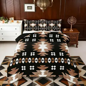 Boho Comforter Set Southwest Native American Design Comforter Southwestern Geometric Bedding Set Western Decor Duvet Set Room Decor Brown Balck Quilt Set