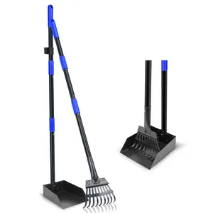 Pooper Scooper, Dog Pooper Scooper Tray and Rake Set with Adjustable Stainless Steel Long Handle for Large Medium Small Dogs