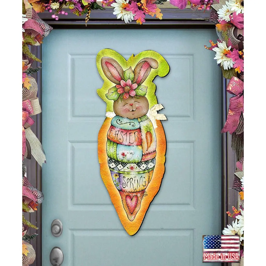 Designocracy 8457609H Artistic Wooden Easter Decor - 24 x 18 in. Carrot Bunny Piece with Wall Mounting Hardware, Door Mount & Window Use, Family-Focused Home Gift
