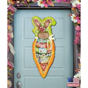 Designocracy 8457609H 24 x 18 in. Carrot Bunny Easter Door Decor