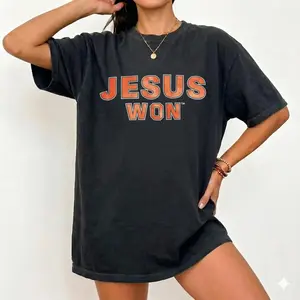 Caleb Downs Jesus Won Shirt, Vintage Washed Christian Faith T-Shirt, Retro Aesthetic Graphic Tee