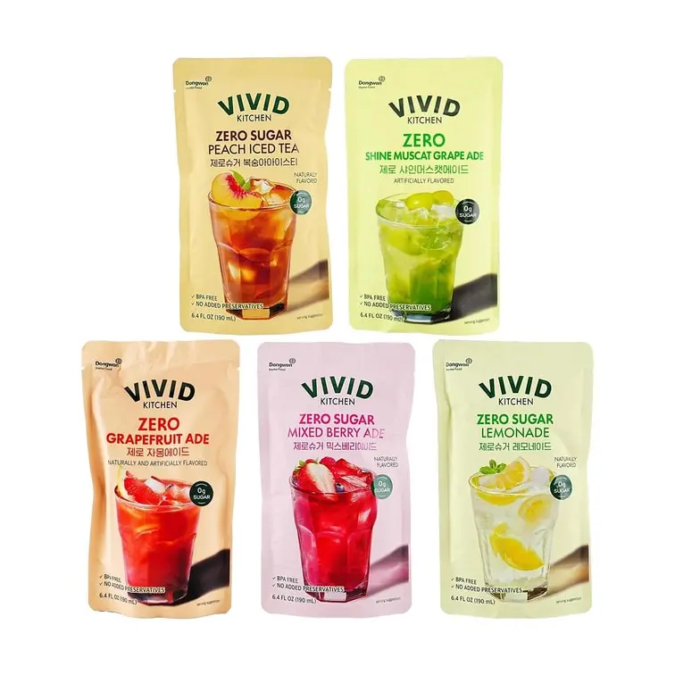 DONGWON Vivid Korean Sugar-Free Juice Drink Variety Pack - 5 Flavors (Rose, Peach Tea, Lemon, Berry, Grapefruit) 190ml x 5 Pouches - Healthy & Refreshing Beverage, Popular on Xiaohongshu, Convenience Store Favorite