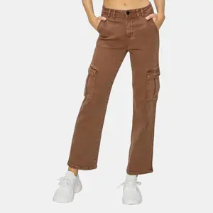 RISEN Women's Comfortable Full Size High Rise Cargo Bootcut Denim Jeans with Basic Comfortable Casual Pocket, Spandex Fabric, Womenswear