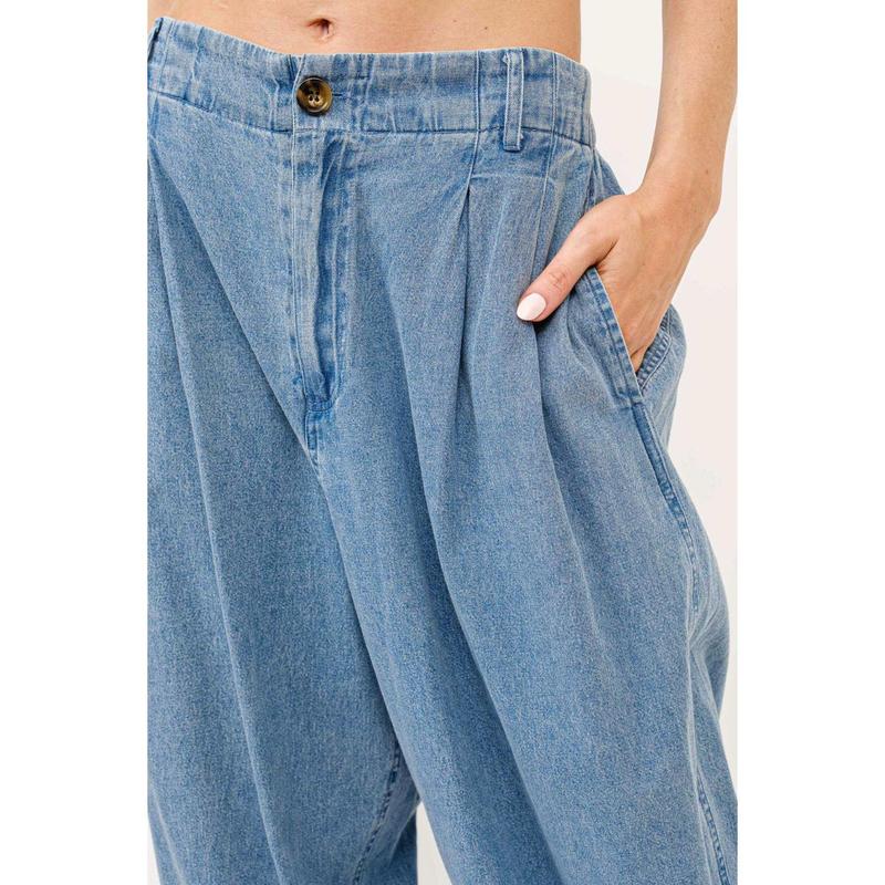 And The Why Elastic Back Pleated Baggy Jeans low  rise robin jeans  women