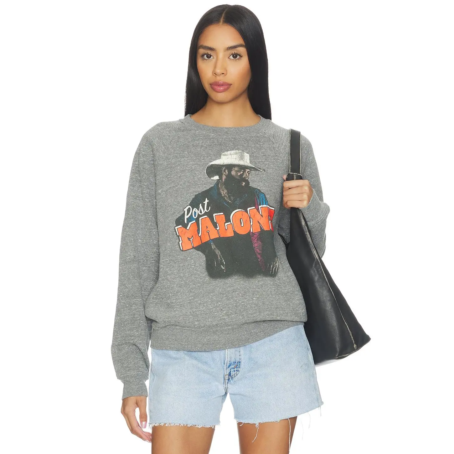 DAYDREAMER Post Malone Posty Leanin Vintage Raglan Sweatshirt in Heather Grey