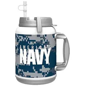 JWM Made in USA Officially Licensed U.S. Navy 64 oz Travel Mug with Large Handle Digital Camo High Glossy Finish on Double Wall Cup