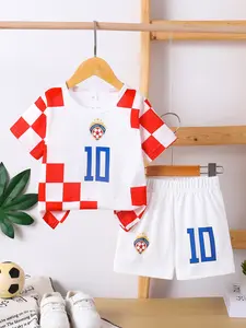 Summer Kids Two-Piece Set, Number 10 Print Round Neck T-Shirt and Shorts, Casual Sportswear for Children, Fitted Style, Sports Clothing Set