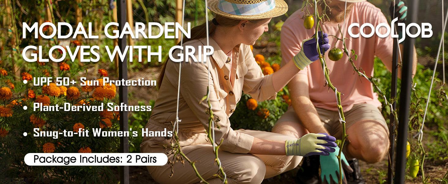COOLJOB 2 Pairs Breathable Gardening Gloves, Stretch Soft Modal Base with Non Slip Rubber Coating