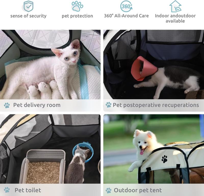 Pet Maternity Room,Octagonal Pet Tent Foldable Portable Oxford Cloth Cat and Dog Nest Outdoor Easy Operation Large Dog Cages Cat Fences Litter Box Enclosure Kittens Suitable Size Space Foldable cat and dog cage Safe Reliable