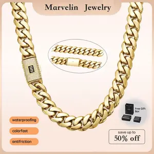 Marvelin Jewelry New 14K Gold Cuban Chain in New Black “S” Logo Clasp | Waterproof, Rustproof, Hypoallergenic Everyday Streetwear Jewelry Gift Necklace, Rap Jewelry Accessories,Valentine's Day gift