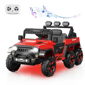 【Christmas Gift】Red 24V Power Wheels for Kids with Remote Control, Ride on Car with 6 Wheels, 4WD Switchable Electric Car for Kids, Kids Electric Vehicles Battery Powered Toy Car, Bluetooth, 3 Speeds