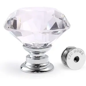 10 PCS Diamond Crystal Glass Pull Handle Cabinet Knobs Cupboard Drawers Cabinet Dresser Bookcase Wardrobe (30Mm, Transparent)