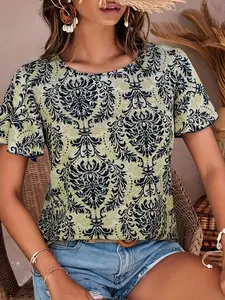A printed ruffled sleeve village shirt