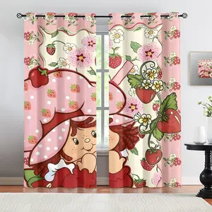 Cute Strawberry Shortcake Curtains 🍓, Kids Bedroom Decor, Spring Summer Floral Window Drapes,Kids Room, Playroom, Nursery, Spring & Summer Home Decor, Home Textile, 2 Panels