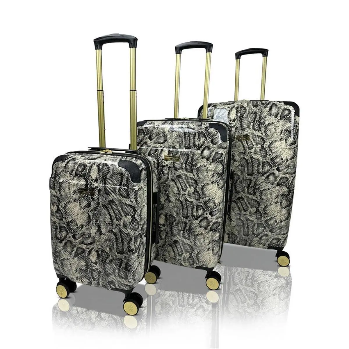 Jenni Chan Python Polycarbonate Hardside Spinner Luggage, 3-Piece Expandable Set (21" Carry-On, 25", 29"), Gray, 13" X 9" X 21"