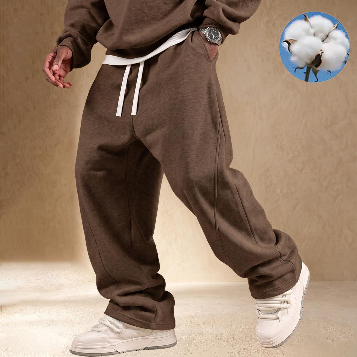 【JOGWAVE】Men's Solid Colors Clothes, Loose Straight-Leg Pants with Simple Cut, Standard Size, Spring-Autumn Knit Soft Stretchy Fabric, Drawstring Waist, Side Pockets, Outdoor Casual Fitness Sportswear