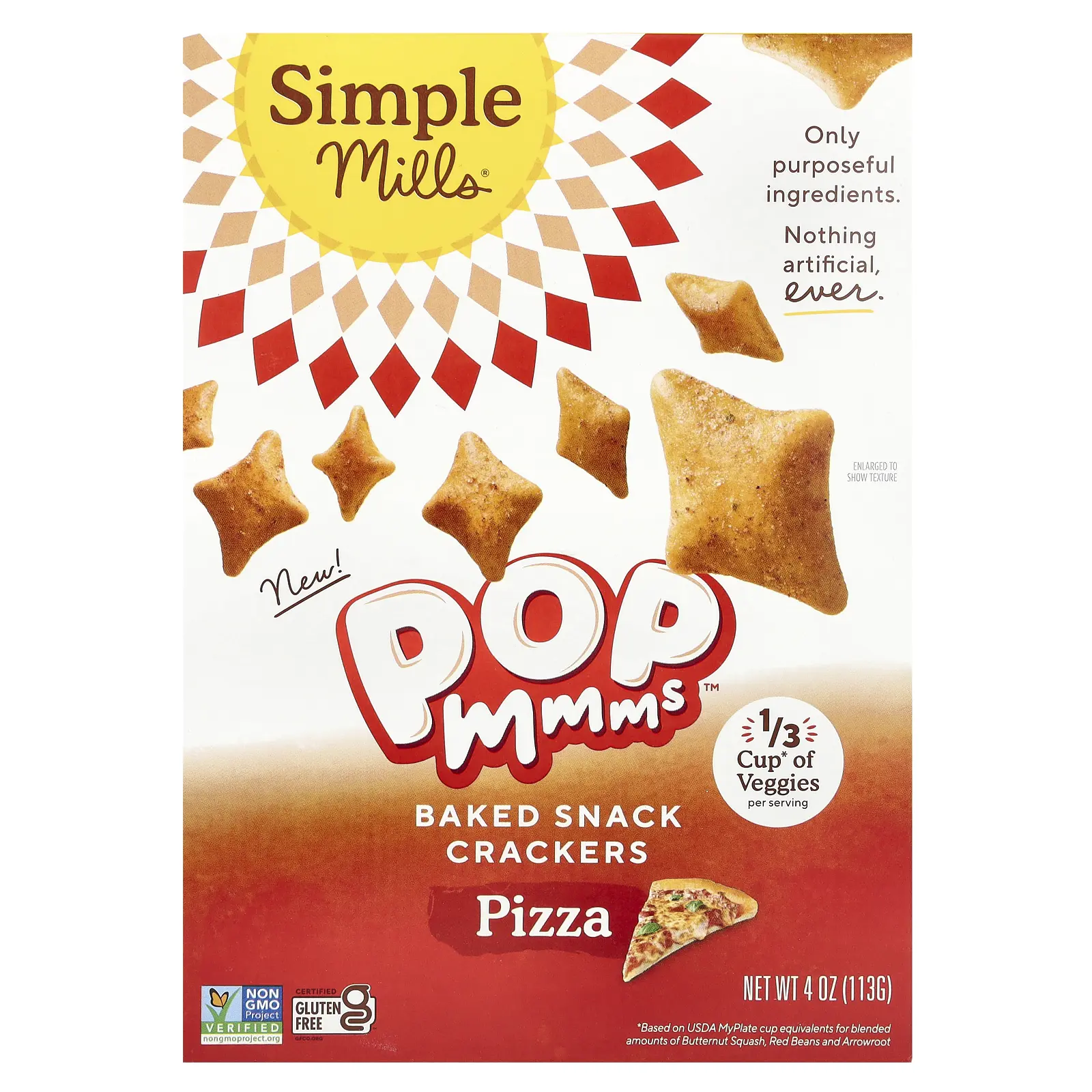 Simple Mills Pop Mmms™, Baked Snack Crackers, Pizza, 4 oz (113 g)