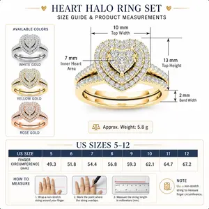Heart Ring Halo Gold Silver Crystal Sparkling Elegant Lightweight Comfortable Versatile Feminine Summer Gift for Women Girls Daily Wear Special Occasion Perfect Accessory