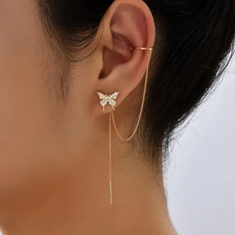 Women's Elegant Trendy Rhinestones Decorated Dangle Earrings with Butterfly Design, Exquisite Tassel Decorated Dangle Earrings for Party & Daily, Classic Fashion Accessories for Daily Wear, Earrings Dangling