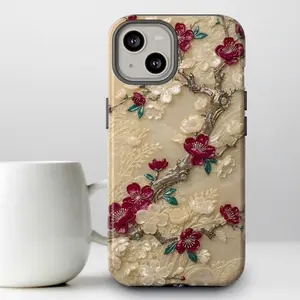 Sakura Jade Floral Tough Phone Case Elegant Asian Carved Style Luxury Artistic Gift for Her for iPhone 11 12 13 14 15 16 17