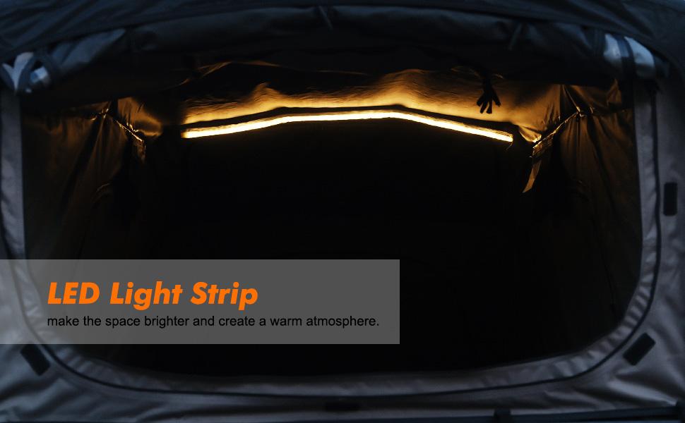 Rooftop Tent, Hard Shell & Waterproof & UV-Resistant & Full Circle LED Strip, Pop Up 2 -3 Person, for Truck, Jeep, SUV Van, Trailer Camping