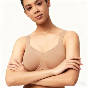 Women's plus-size unpadded underwire bra, seamless and highly elastic, with wide shoulder straps and full cup coverage, making large breasts look smaller, effectively shaping and slimming the breasts.