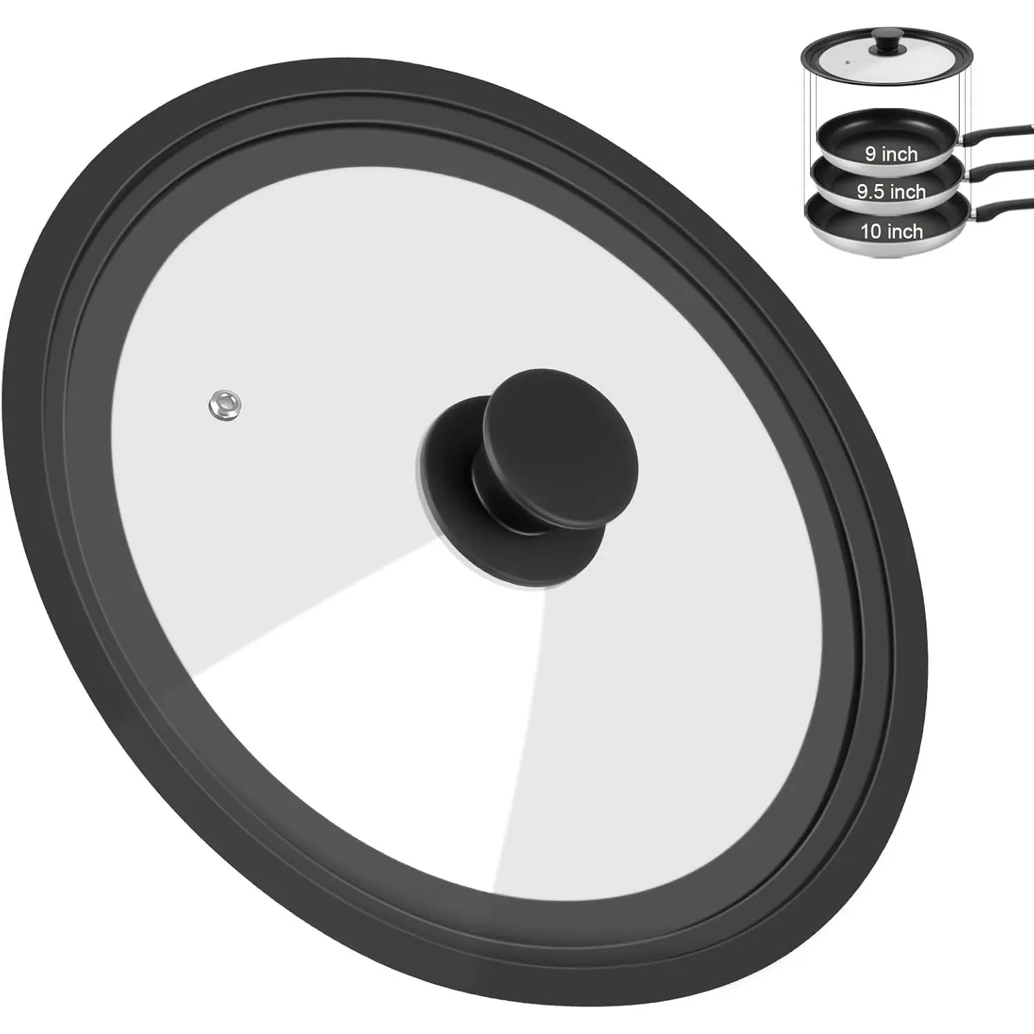 Universal Lid for Pots Pans and Skillets, Pan Cover Fit 9", 9.5",10" Diameter Cookware,  Replacement Lids with Tempered Glass for Frying Pans, Cast Iron