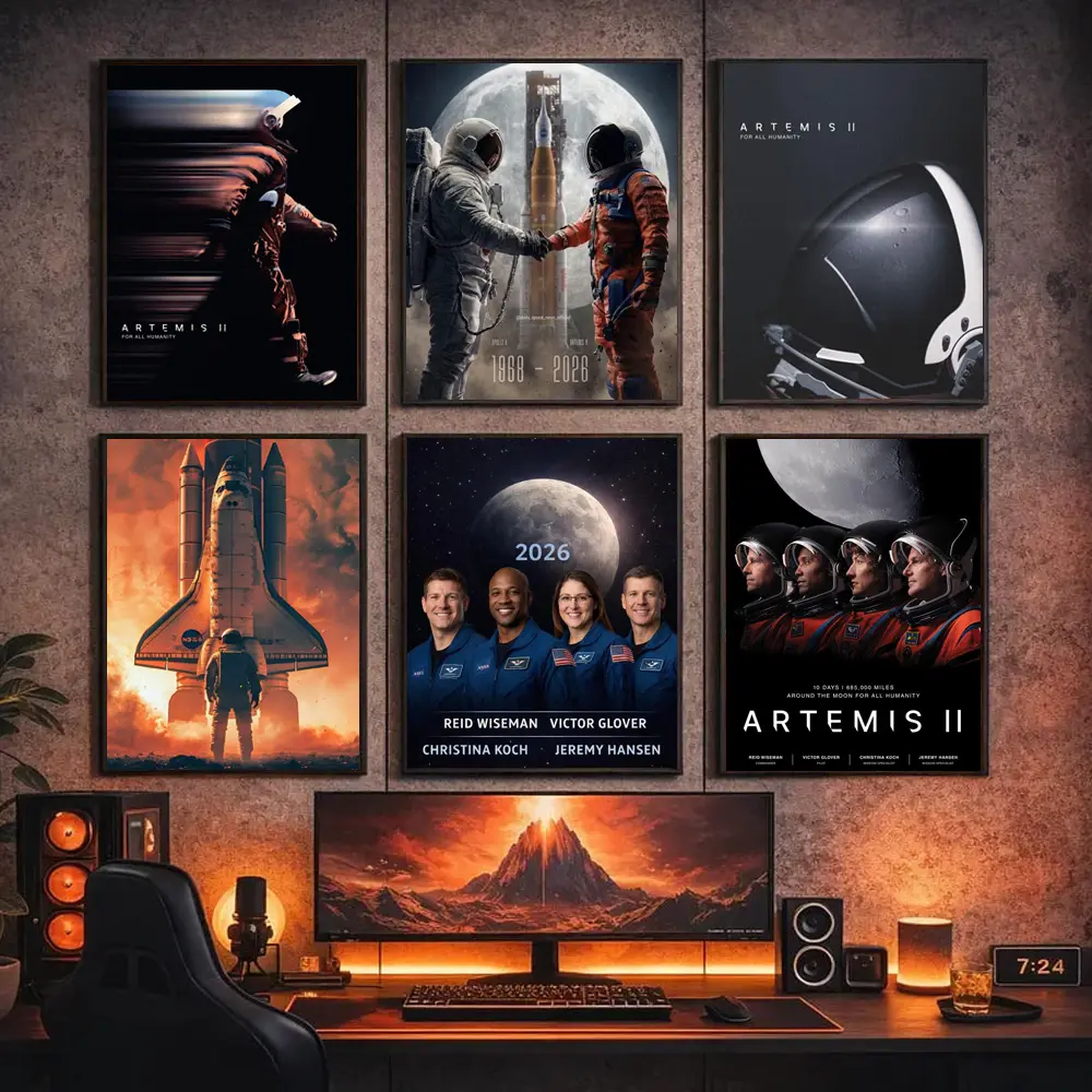 The Artemis II Crew Poster NASA Astronauts Reid Wiseman Victor Glover Christina Koch Jeremy Hansen Space Wall Art (frameless).