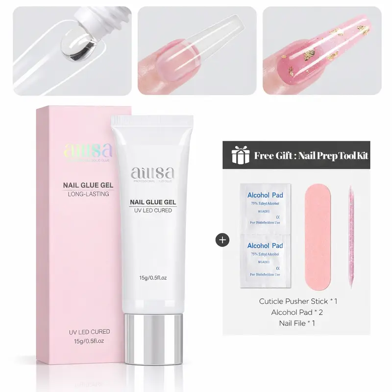 AILLSA Strong Hold Solid Gel Nail Glue Bottle (15g/30g) - UV Curing, Long-Lasting Grip, Easy to Apply, Soak-Off Type for Nail Extensions, Acrylics, Fake Press-Ons (Lamp Not Included) TikTokShopBackToSchool Sohochic