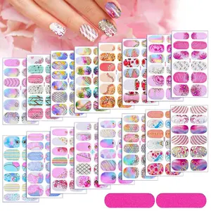 16 Sheets Full Wrap Gradient Nail Polish Stickers Self-Adhesive Nail Decal Strips Full Cover Nail Design Stickers with 2 Pieces Nail Files for DIY Women Girls Nail Decoration (Natural Style)