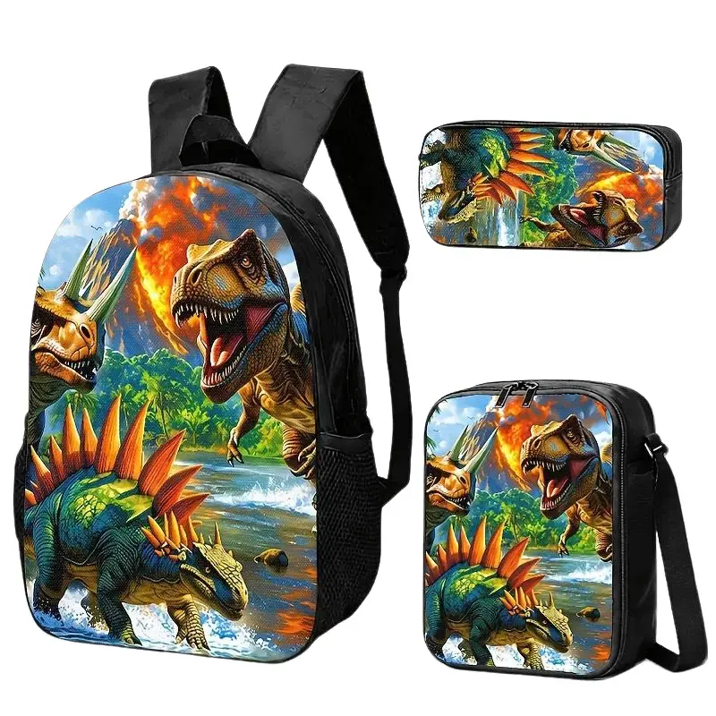 Boy's Dinosaur Backpack - Jurassic Volcanic Print, Lightweight Aesthetic Prehistoric Design, Mixed Colors, Teens Fit, Youth School/Travel Bookbag, All Seasons Casual Gym Bag, Nature Lovers Gift, No Wheels