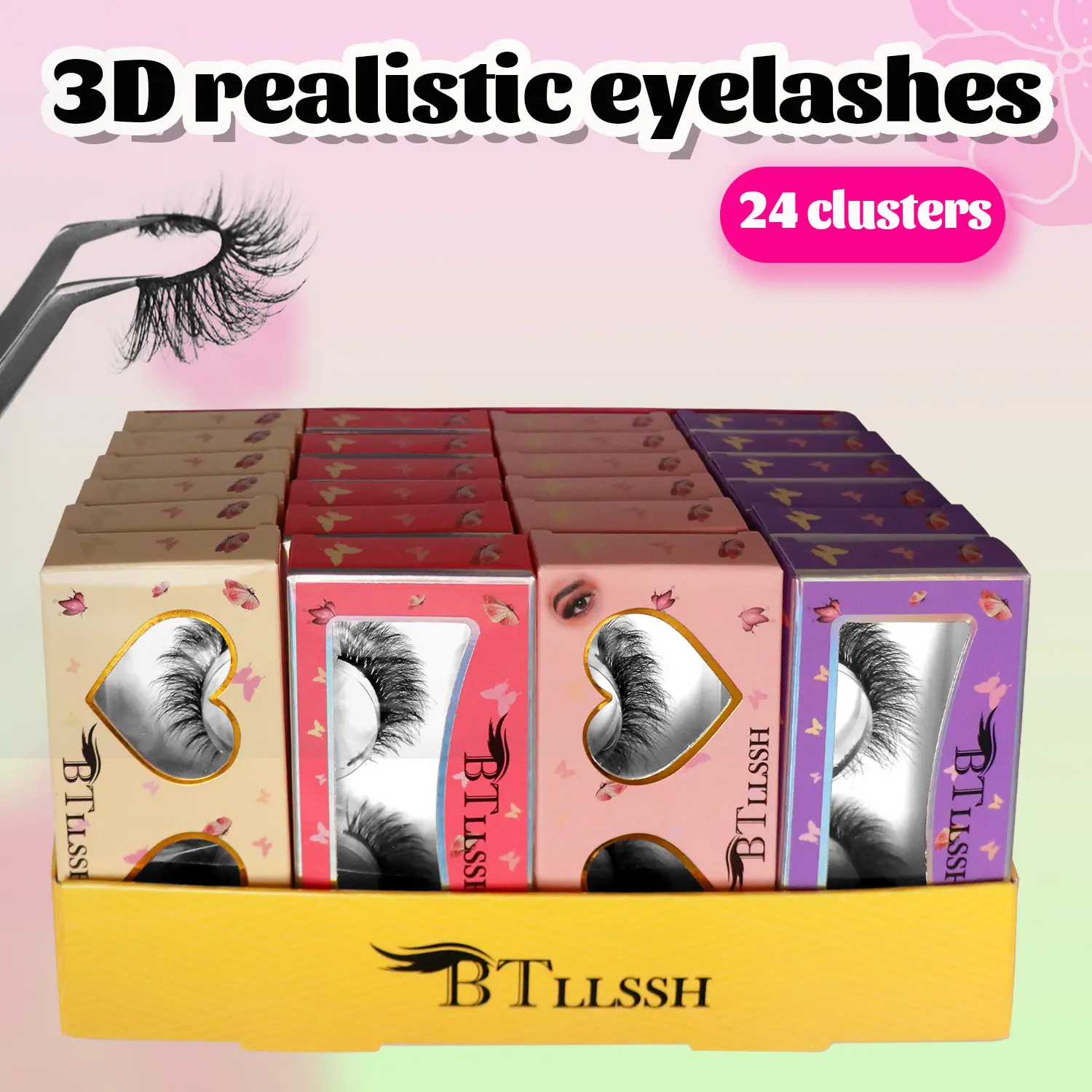 BTllssh 3D Realistic Eyelashes 24 Clusters 4 Styles 100% Handmade Makeup Set for Dramatic Look